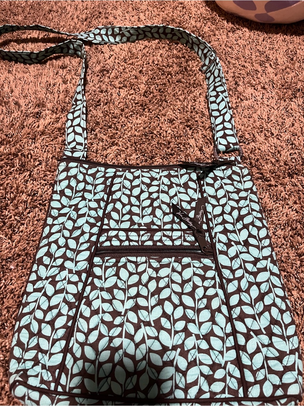 Vera Bradley Aqua Leaf-Print Quilted Crossbody